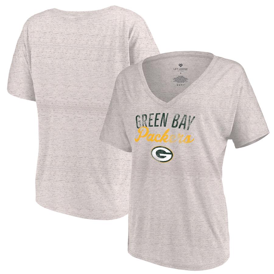 Green Bay Packers Let Loose by RNL Women's Endless V-Neck T-Shirt - White Marble