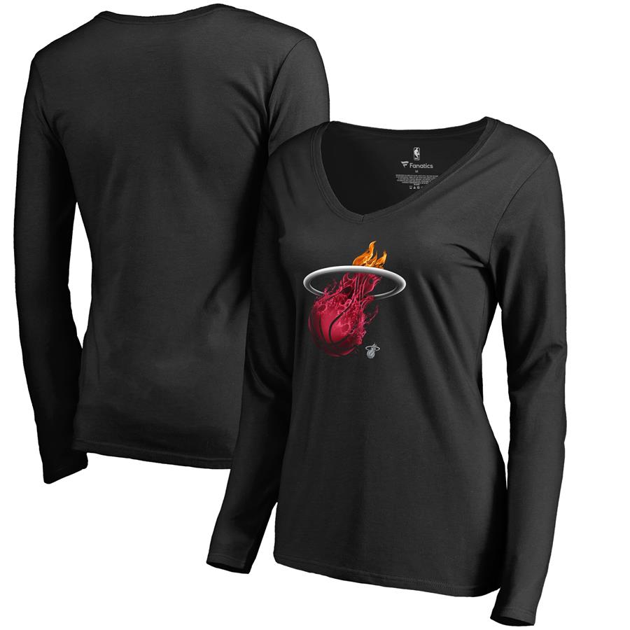 Женский лонгслив с V-вырезом Miami Heat Fanatics Branded Midnight Mascot (чёрный)