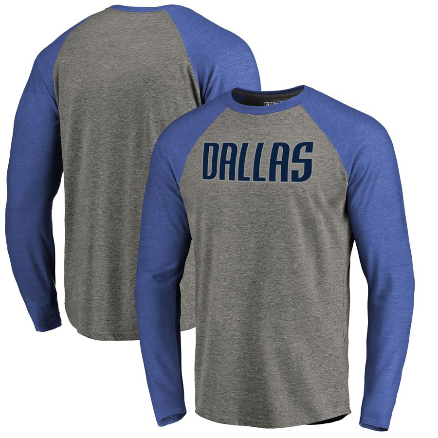 Dallas Mavericks Fanatics Branded Primary Wordmark Tri-Blend Long Sleeve T-Shirt - Heathered Gray