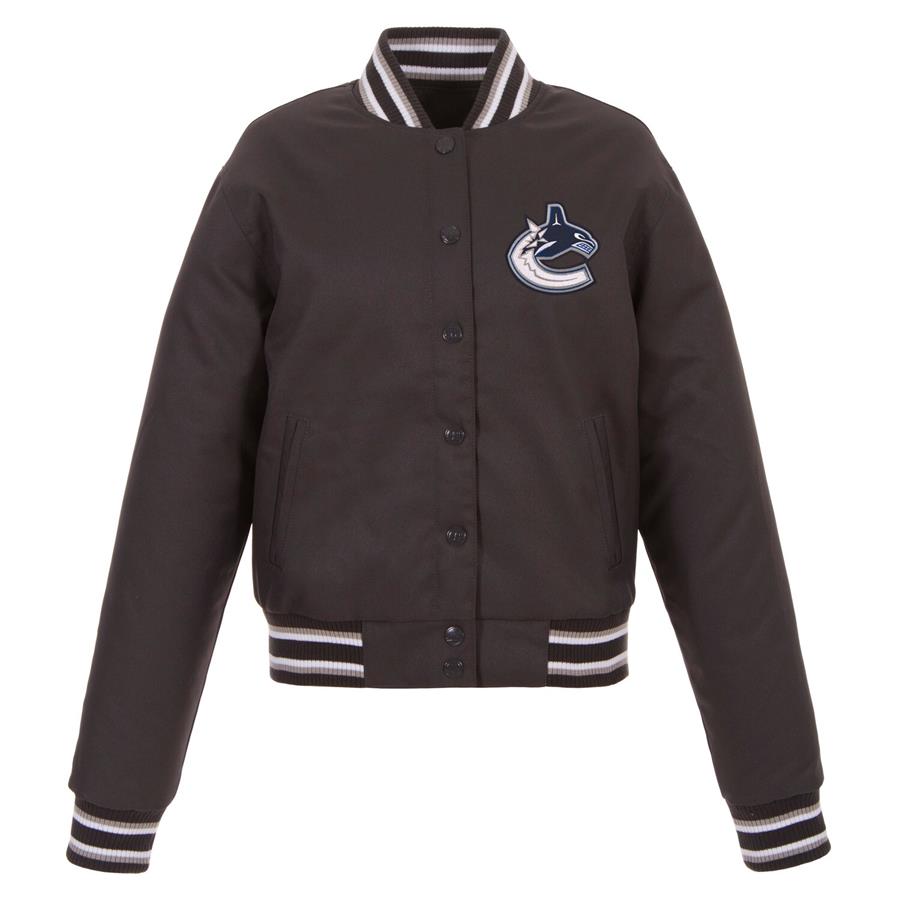 Vancouver Canucks JH Design Women's Front Hit Poly Twill Jacket - Charcoal