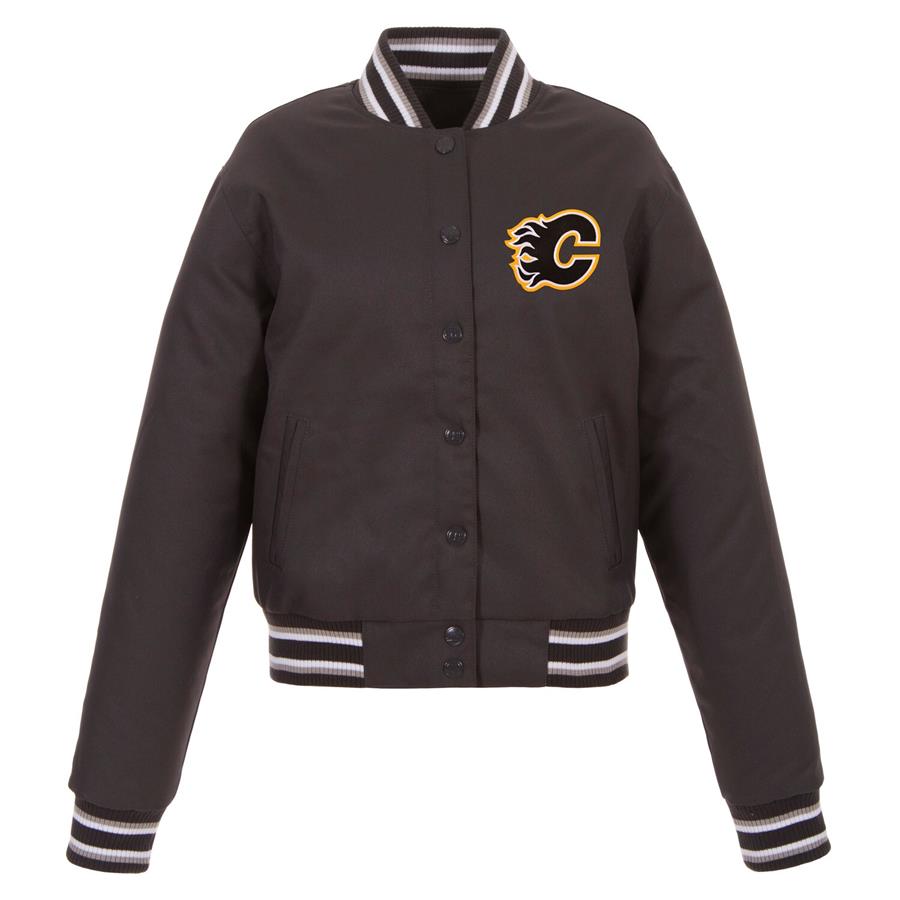Calgary Flames JH Design Women's Front Hit Poly Twill Jacket - Charcoal