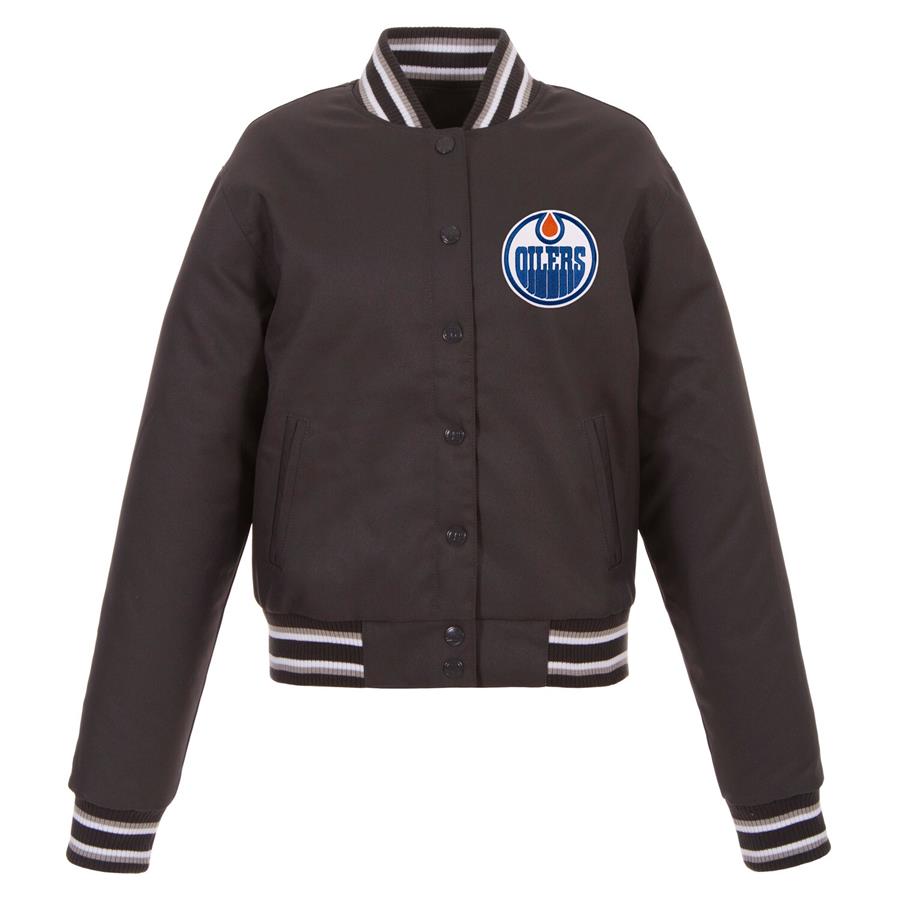 Edmonton Oilers JH Design Women's Front Hit Poly Twill Jacket - Charcoal