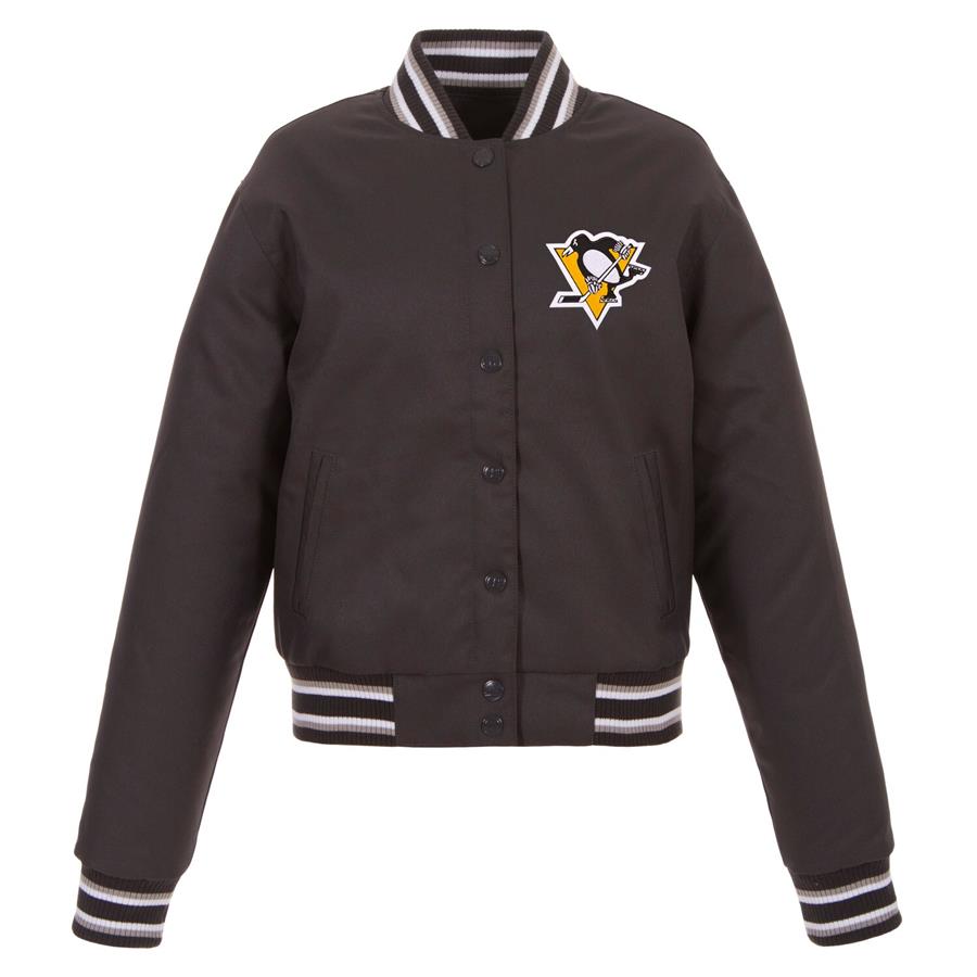 Pittsburgh Penguins JH Design Women's Front Hit Poly Twill Jacket - Charcoal
