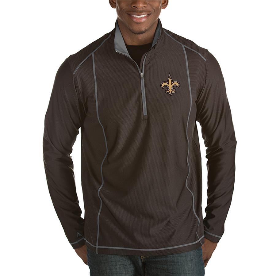 New Orleans Saints Antigua Tempo Half-Zip Pullover Jacket - Heather Black