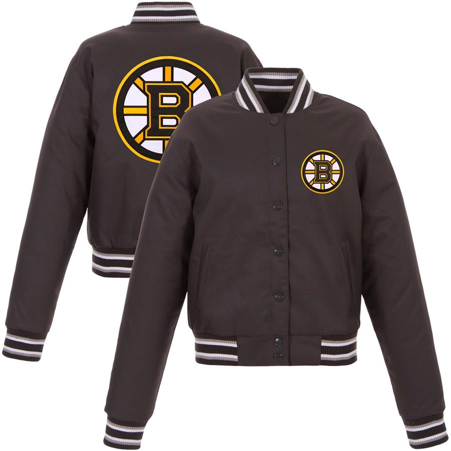 Boston Bruins JH Design Women's Poly-Twill Front & Back Hit Jacket - Charcoal