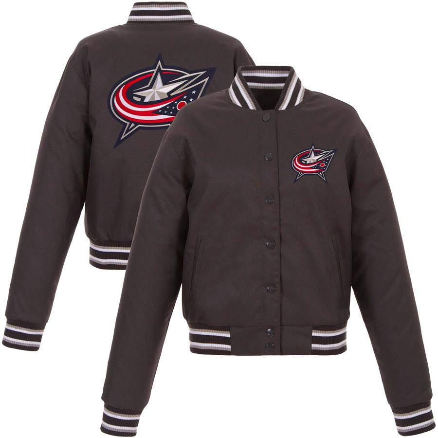 Columbus Blue Jackets JH Design Women's Poly-Twill Front & Back Hit Jacket - Charcoal