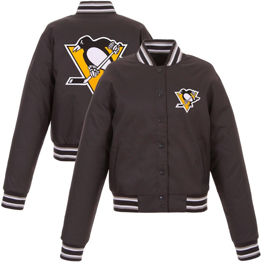 Pittsburgh Penguins JH Design Women's Poly-Twill Front & Back Hit Jacket - Charcoal