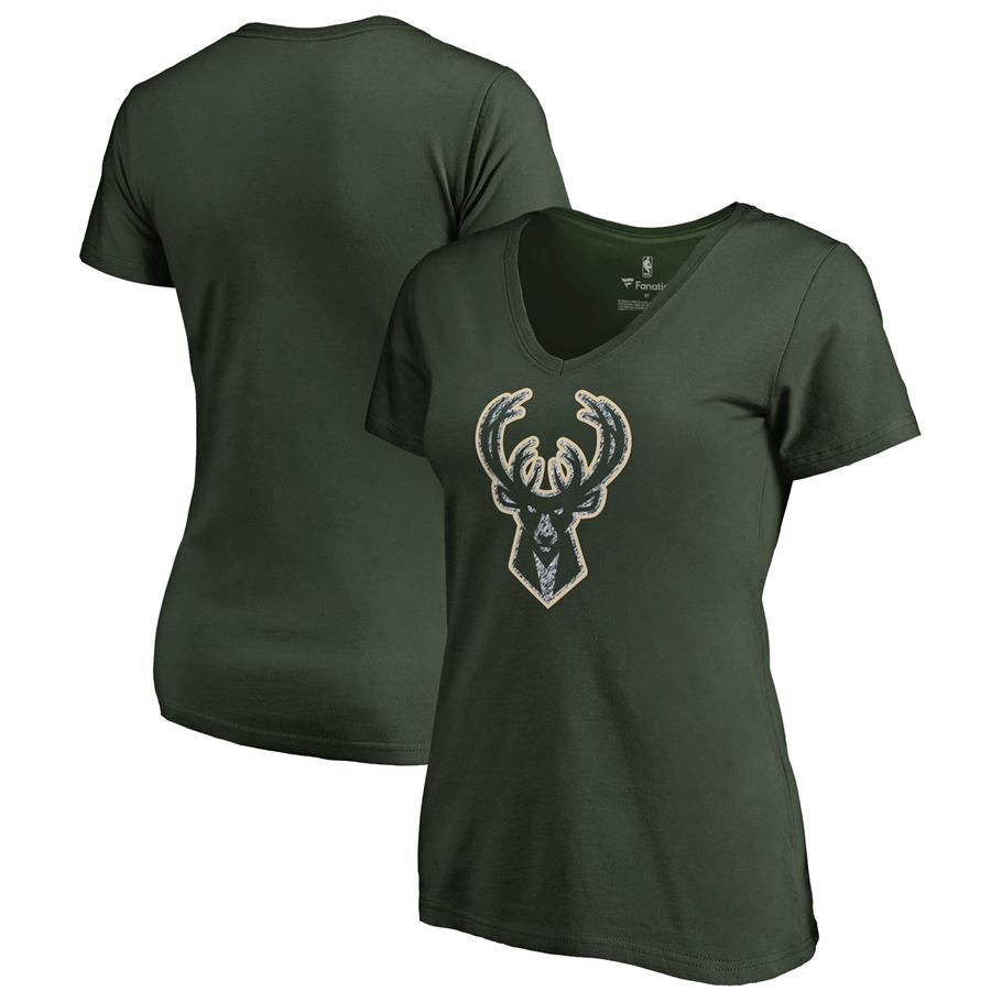 Milwaukee Bucks Fanatics Branded Women's Static Logo V-Neck T-Shirt - Green