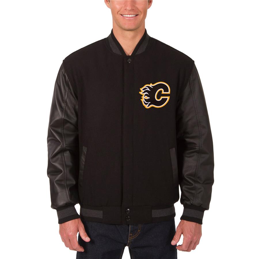 Calgary Flames JH Design Reversible Wool & Leather Full-Snap Jacket - Black