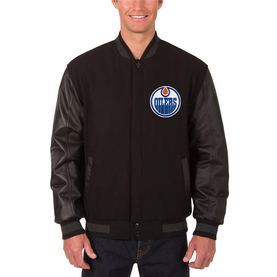 Edmonton Oilers JH Design Reversible Wool & Leather Full-Snap Jacket - Black