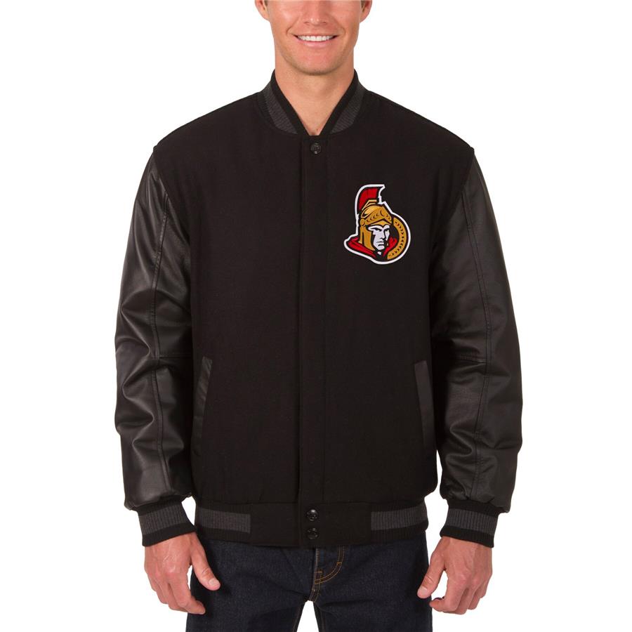 Ottawa Senators JH Design Reversible Wool & Leather Full-Snap Jacket - Black