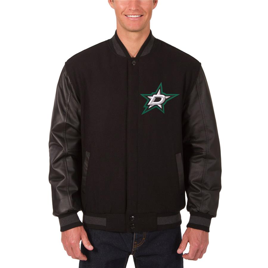 Dallas Stars JH Design Reversible Wool & Leather Full-Snap Jacket - Black