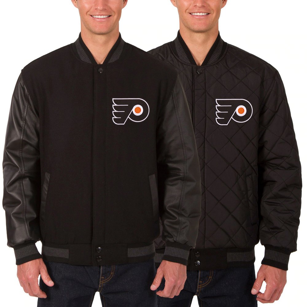 Philadelphia Flyers JH Design Two Hit Wool & Leather Reversible Jacket - Black