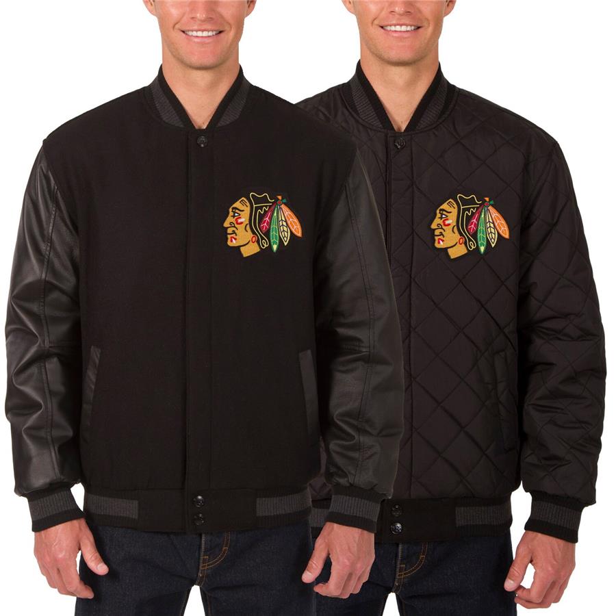 Chicago Blackhawks JH Design Two Hit Wool & Leather Reversible Jacket - Black