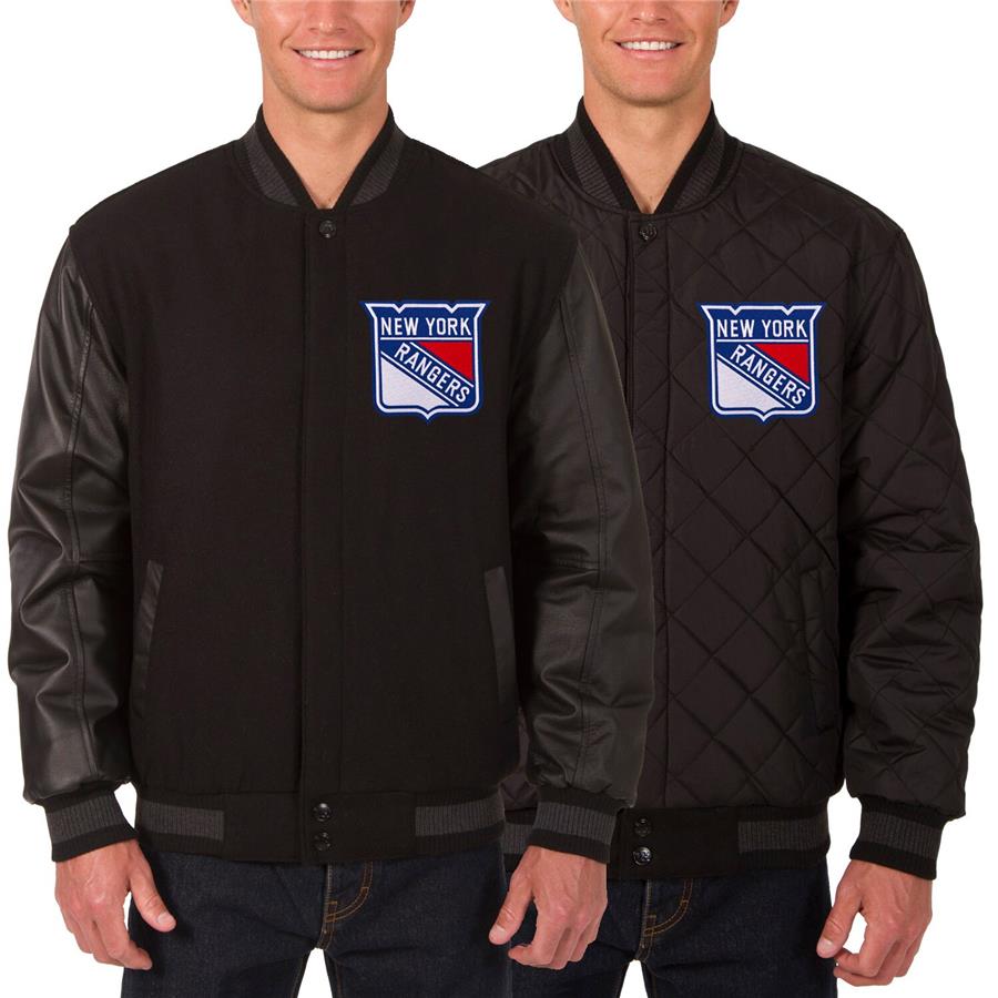New York Rangers JH Design Two Hit Wool & Leather Reversible Jacket - Black