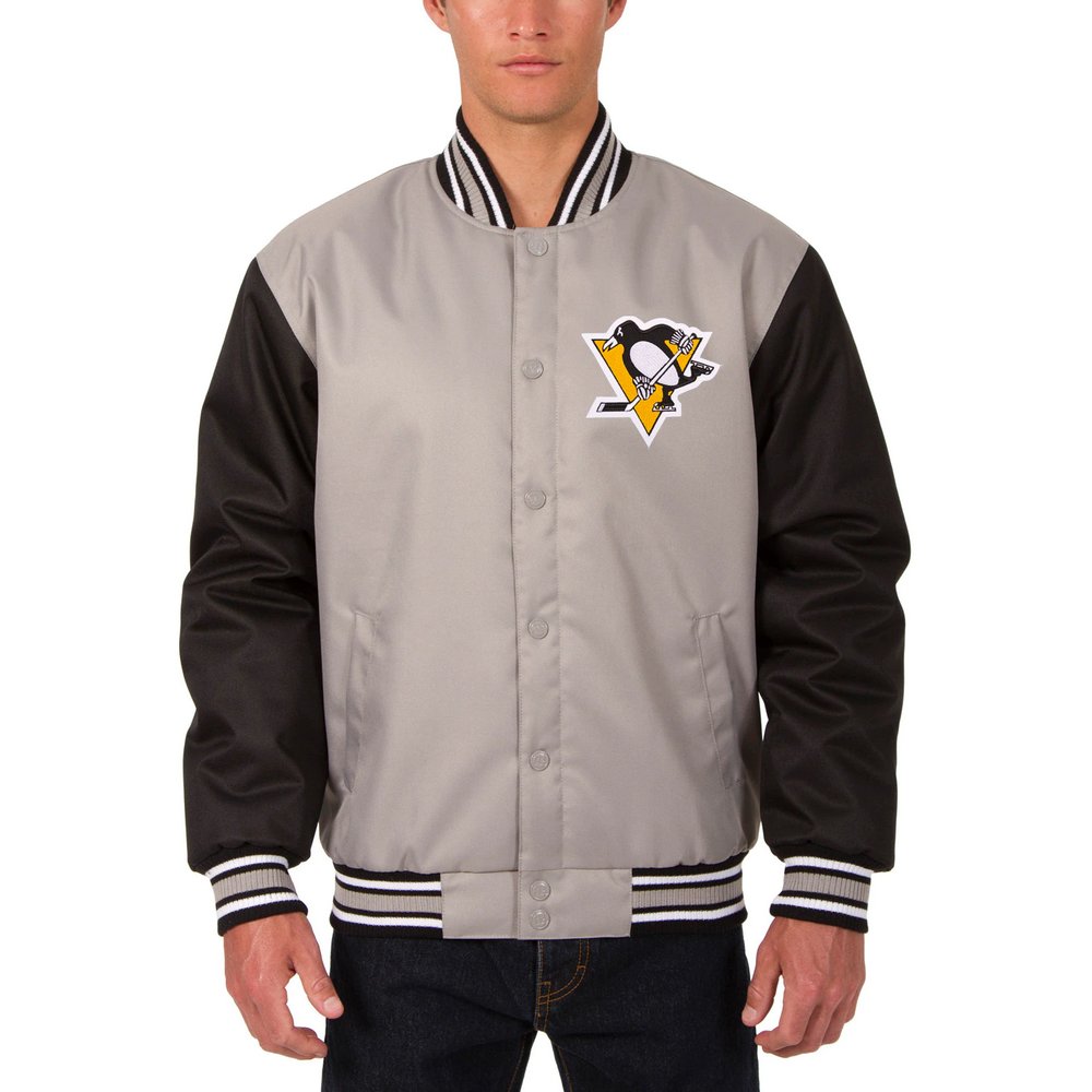Pittsburgh Penguins JH Design Two Hit Poly Twill Jacket - Gray