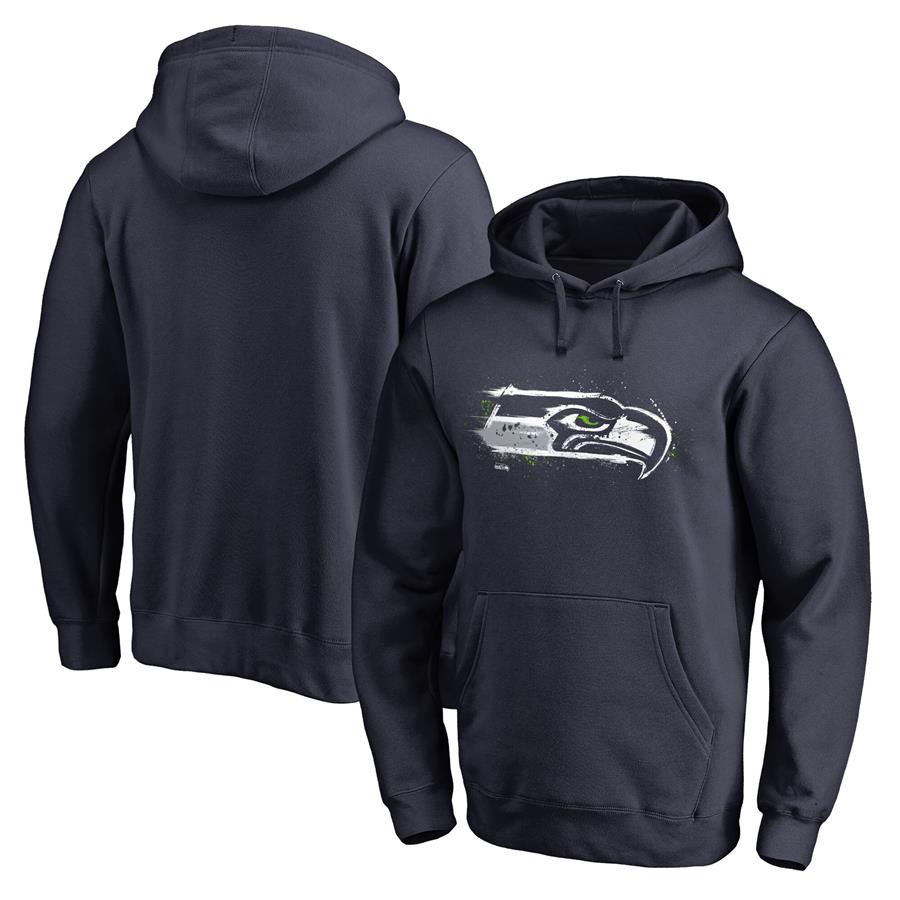 Seattle Seahawks NFL Pro Line by Fanatics Branded Splatter Logo Pullover Hoodie - College Navy