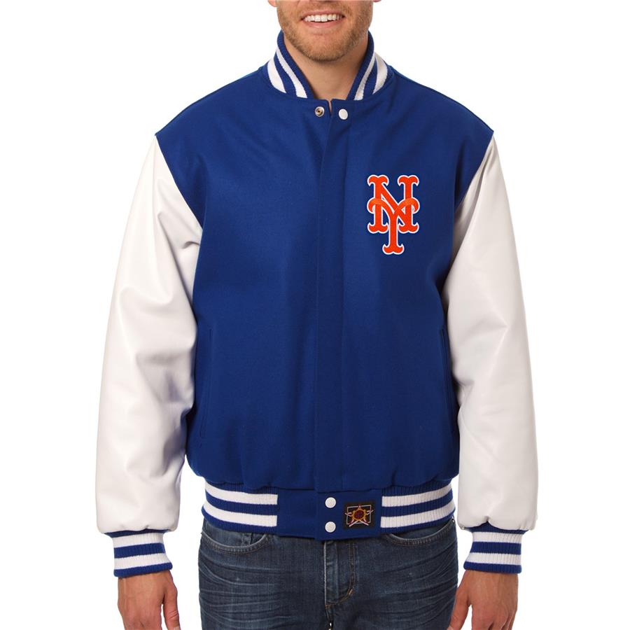 New York Mets JH Design Wool Leather Full-Snap Jacket - Royal