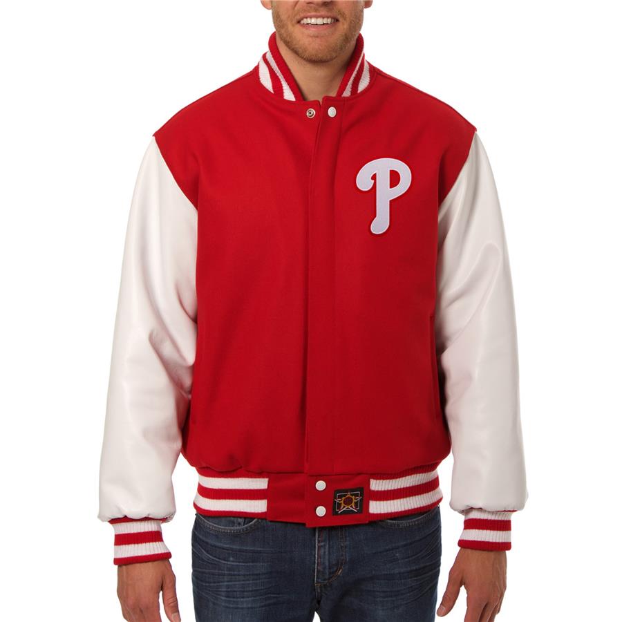 Куртка на кнопках Philadelphia Phillies JH Design Wool Leather (красный)