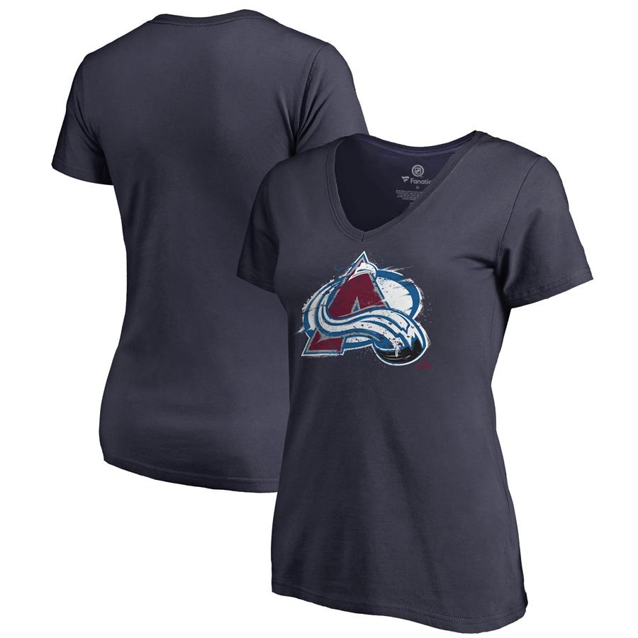 Colorado Avalanche Fanatics Branded Women's Splatter Logo V-Neck T-Shirt - Navy