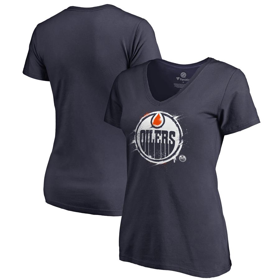 Edmonton Oilers Fanatics Branded Women's Splatter Logo V-Neck T-Shirt - Navy