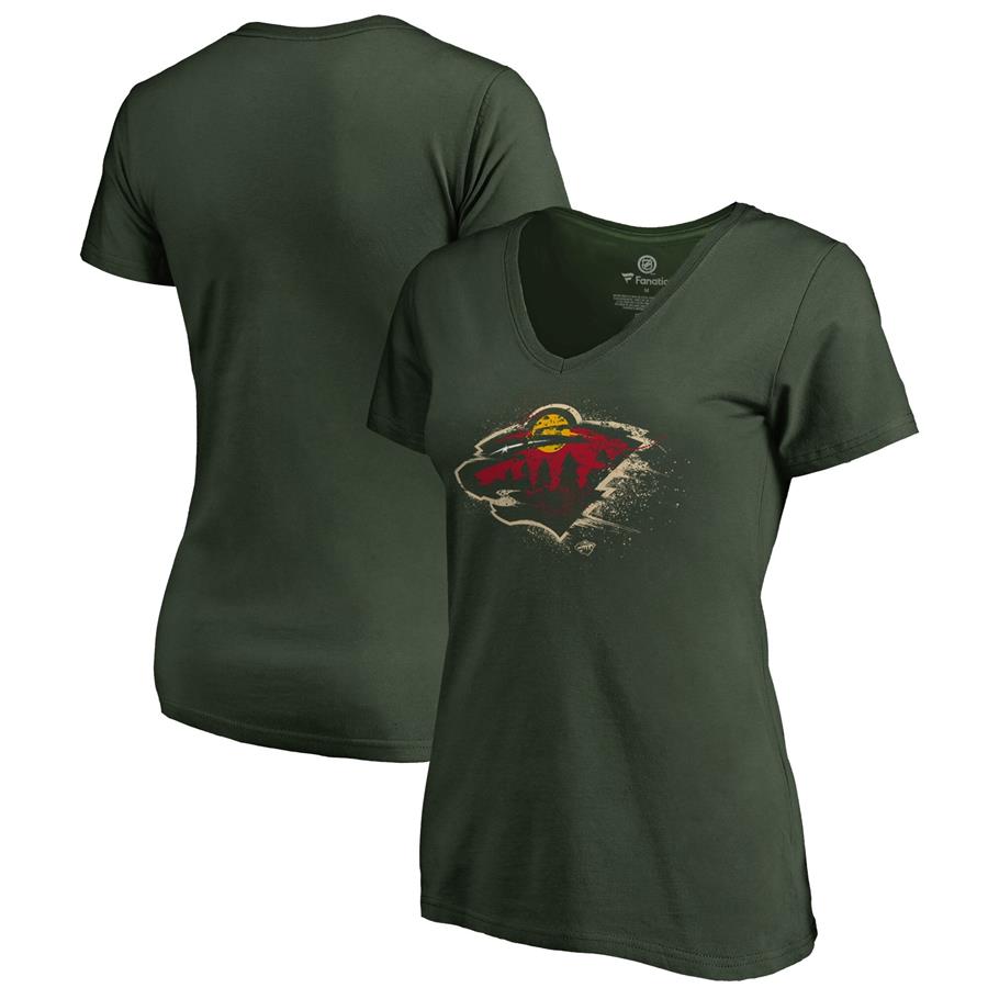 Женская футболка с V-вырезом Minnesota Wild Fanatics Branded Splatter Logo (зелёный)