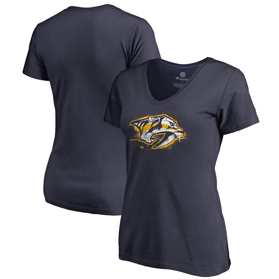 Nashville Predators Fanatics Branded Women's Splatter Logo V-Neck T-Shirt - Navy