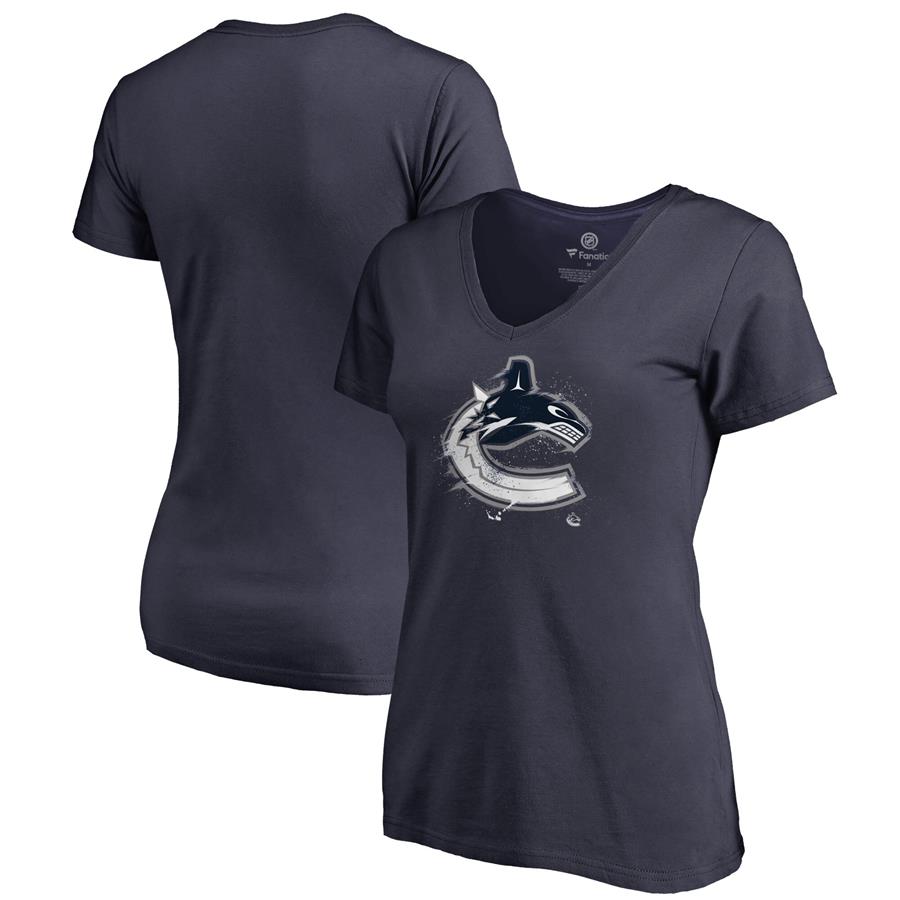 Vancouver Canucks Fanatics Branded Women's Splatter Logo V-Neck T-Shirt - Navy