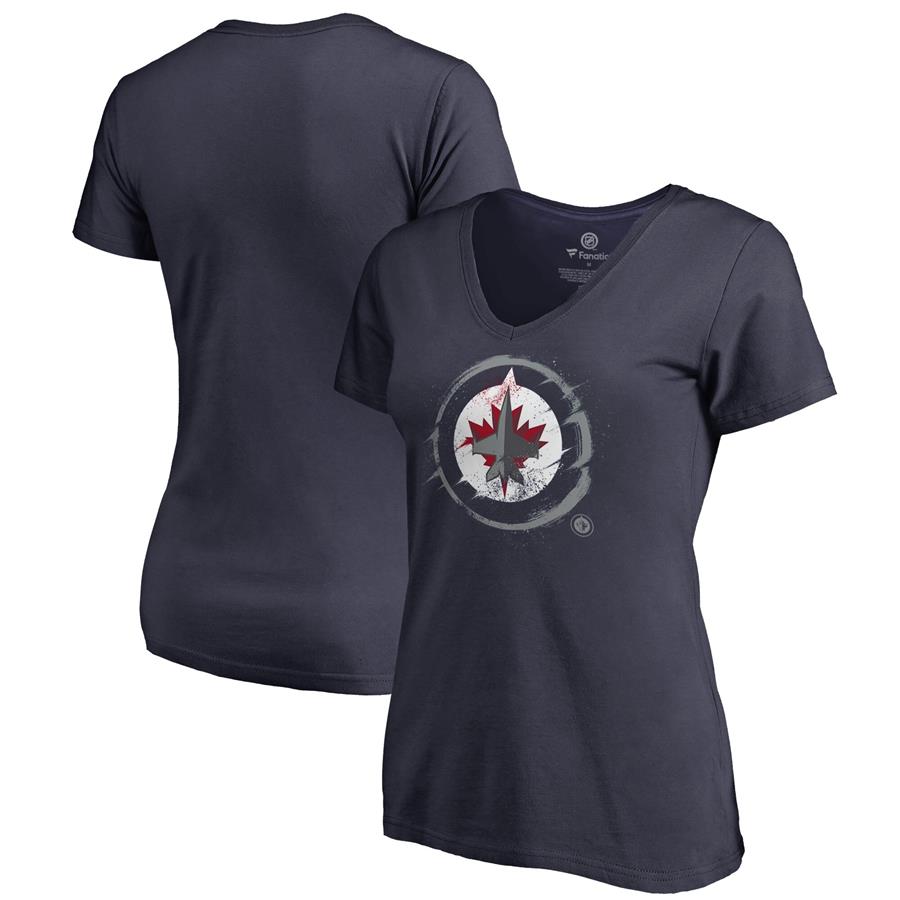 Winnipeg Jets Fanatics Branded Women's Splatter Logo V-Neck T-Shirt - Navy