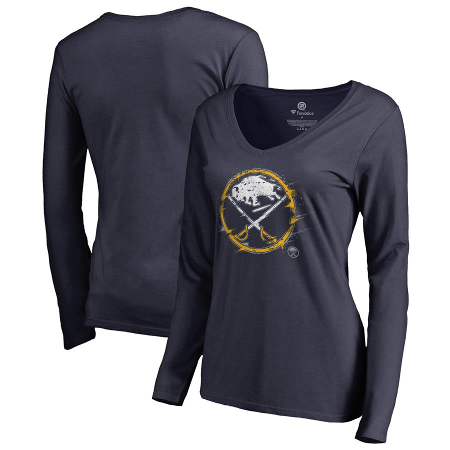 Buffalo Sabres Fanatics Branded Women's Splatter Logo V-Neck Long Sleeve T-Shirt - Navy