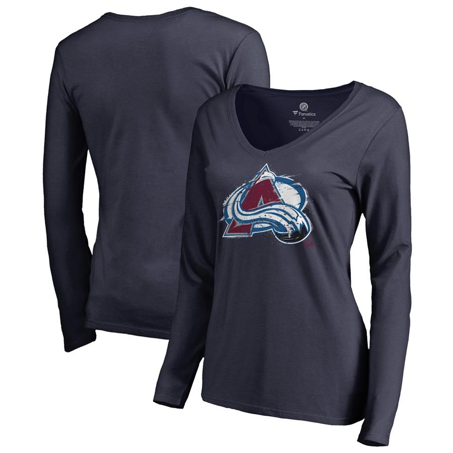 Colorado Avalanche Fanatics Branded Women's Splatter Logo V-Neck Long Sleeve T-Shirt - Navy