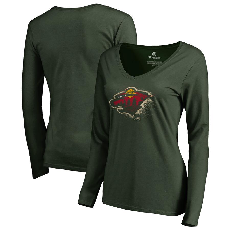 Женский лонгслив с V-вырезом Minnesota Wild Fanatics Branded Splatter Logo (зелёный)