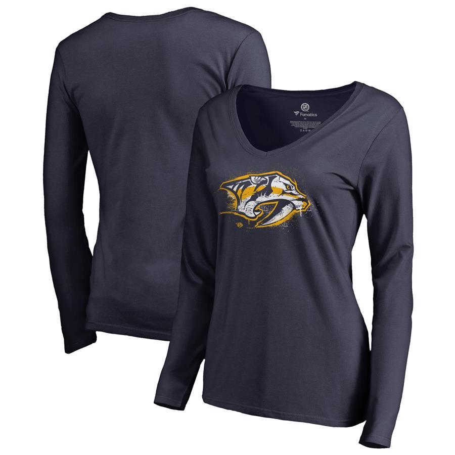 Nashville Predators Fanatics Branded Women's Splatter Logo V-Neck Long Sleeve T-Shirt - Navy
