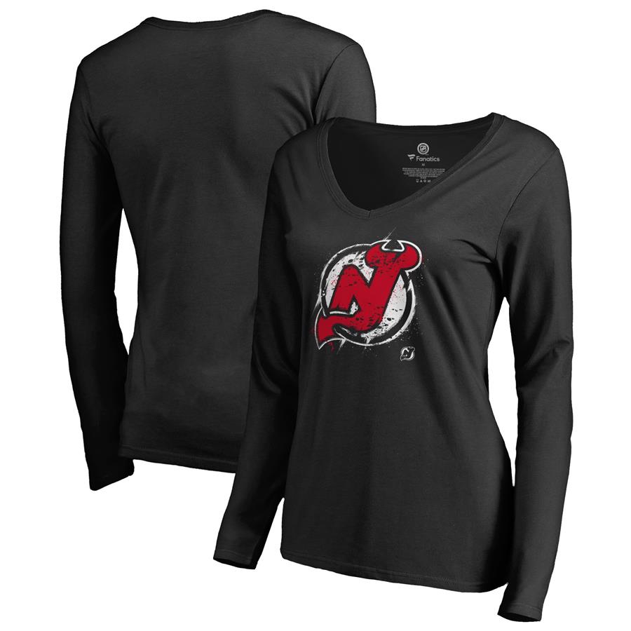 Женский лонгслив с V-вырезом New Jersey Devils Fanatics Branded Splatter Logo (чёрный)