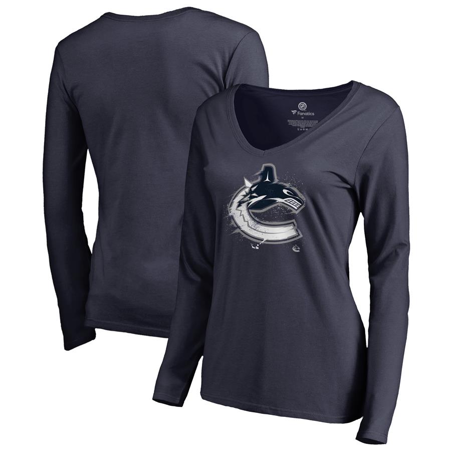 Vancouver Canucks Fanatics Branded Women's Splatter Logo V-Neck Long Sleeve T-Shirt - Navy