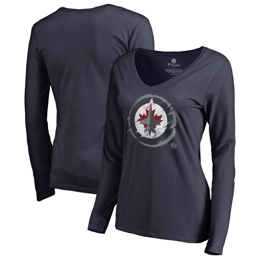 Winnipeg Jets Fanatics Branded Women's Splatter Logo V-Neck Long Sleeve T-Shirt - Navy