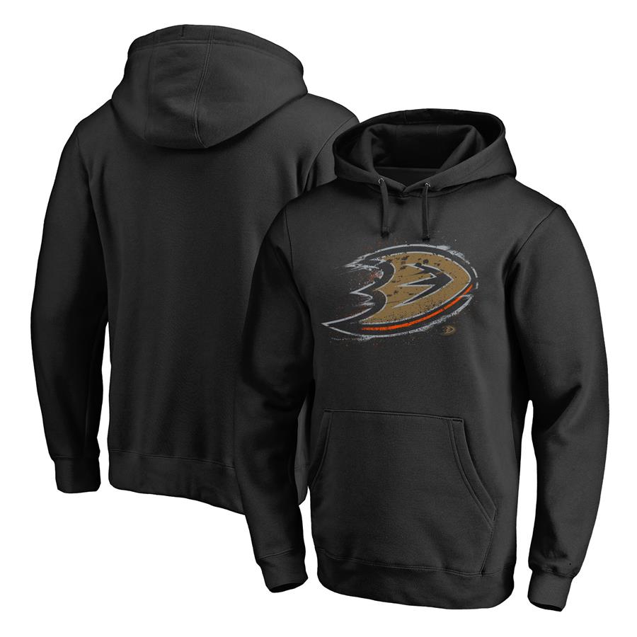 Anaheim Ducks Fanatics Branded Splatter Logo Pullover Hoodie - Black