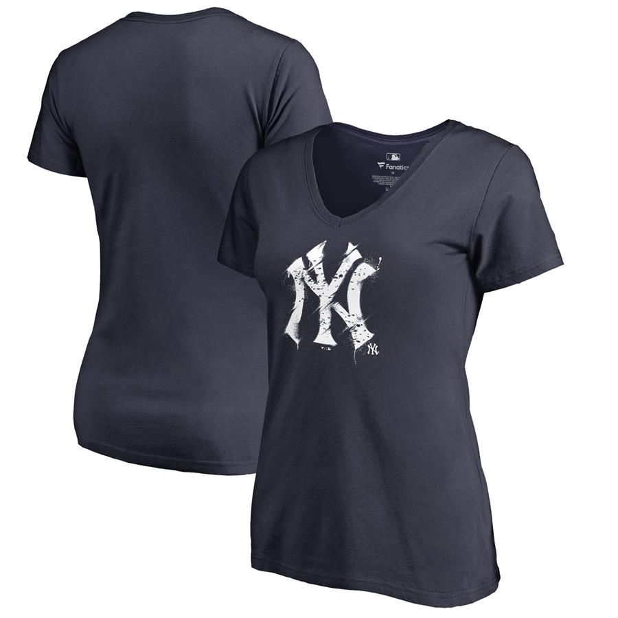 Женская футболка с V-вырезом New York Yankees Fanatics Branded Splatter Logo (тёмно-синий)