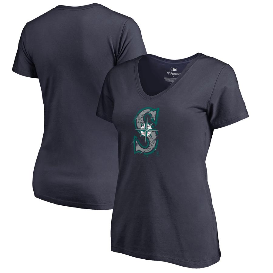 Seattle Mariners Fanatics Branded Women's Splatter Logo V-Neck T-Shirt - Navy