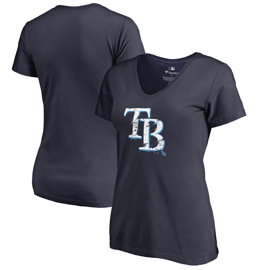 Женская футболка с V-вырезом Tampa Bay Rays Fanatics Branded Splatter Logo (тёмно-синий)