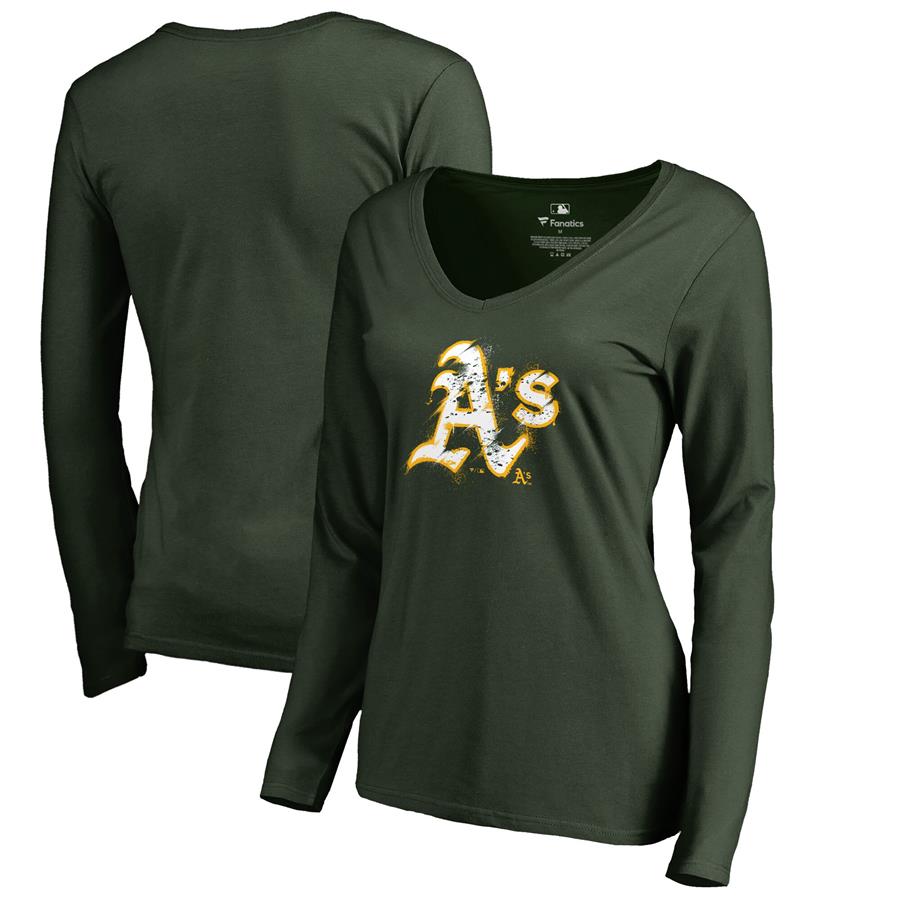 Женский лонгслив с V-вырезом Oakland Athletics Fanatics Branded Splatter Logo (зелёный)