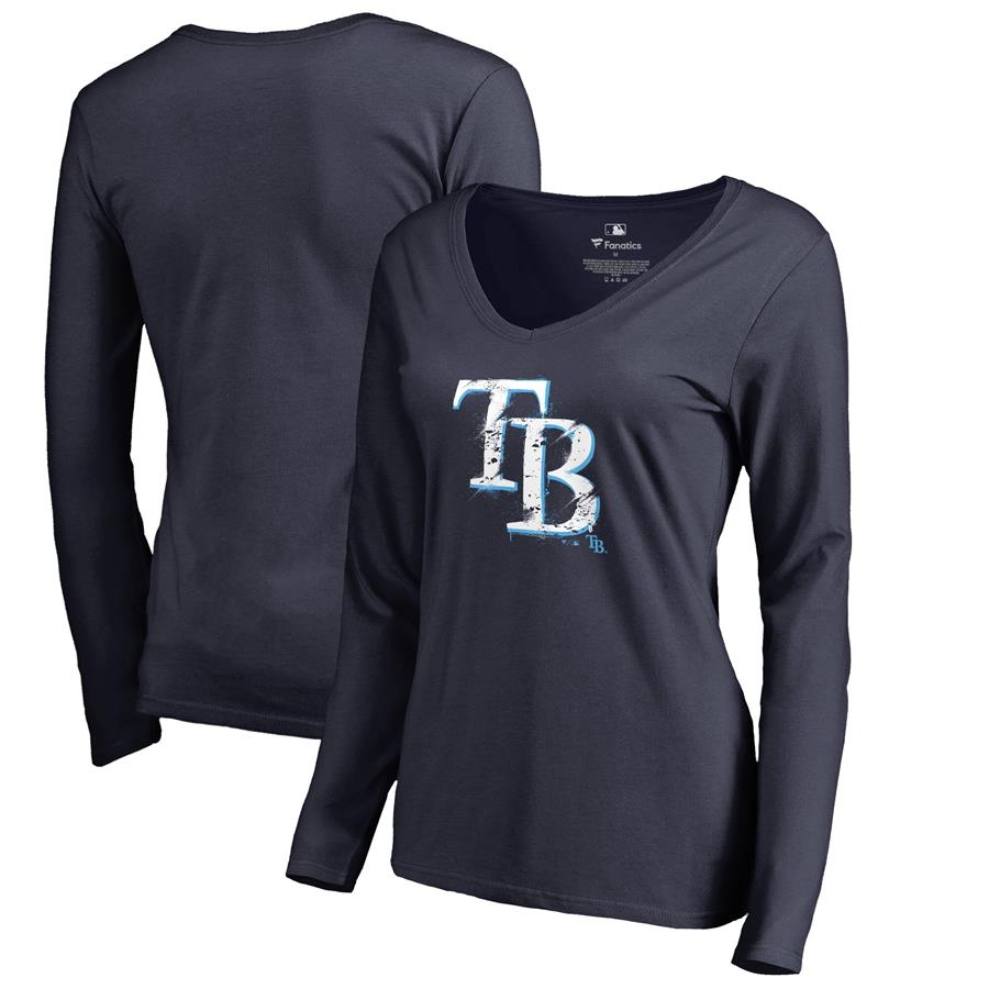 Женский лонгслив с V-вырезом Tampa Bay Rays Fanatics Branded Splatter Logo (тёмно-синий)