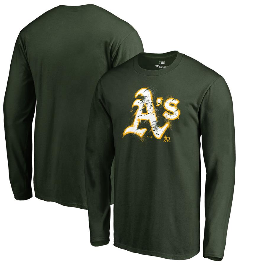 Oakland Athletics Fanatics Branded Splatter Logo Long Sleeve T-Shirt - Green