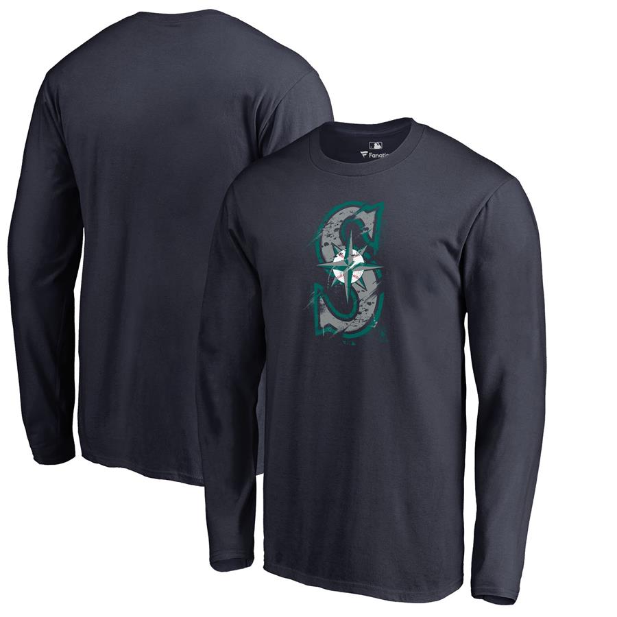 Seattle Mariners Fanatics Branded Splatter Logo Long Sleeve T-Shirt - Navy