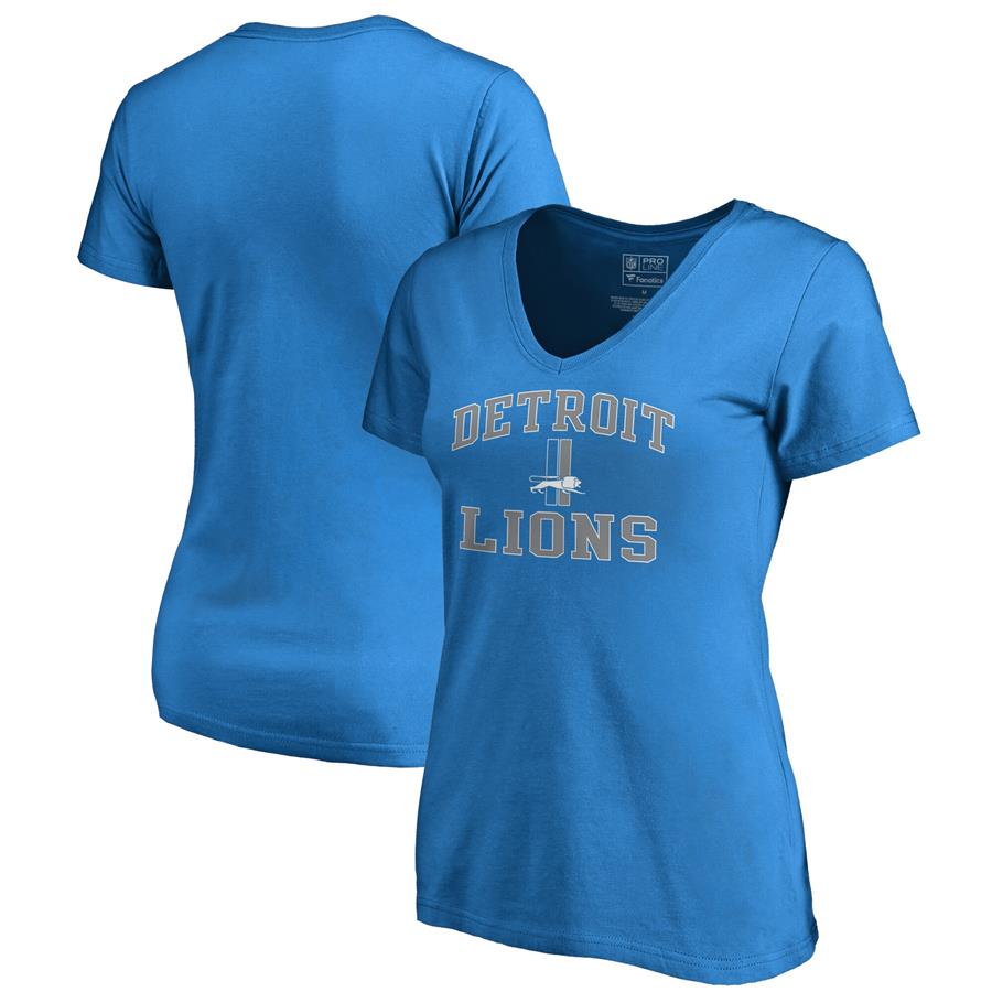Detroit Lions NFL Pro Line by Fanatics Branded Women's Vintage Collection Victory Arch V-Neck T-Shirt - Blue