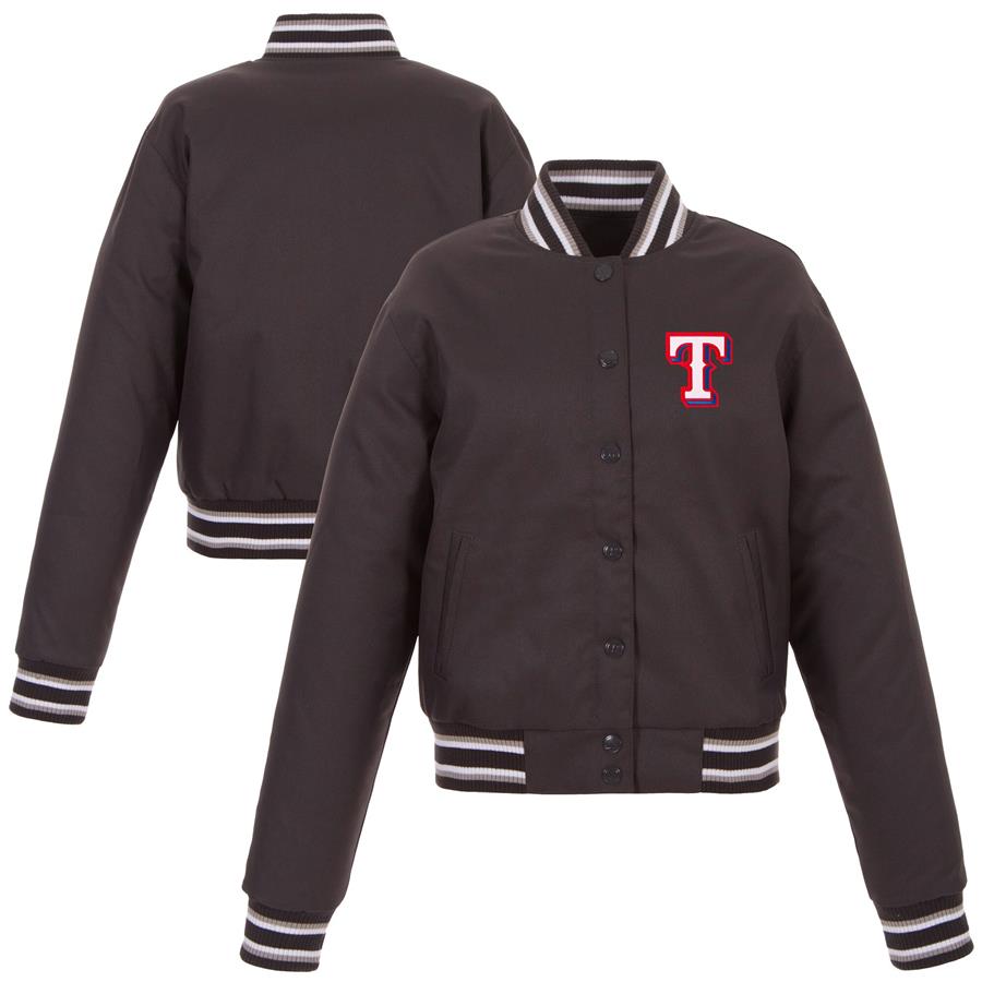 Texas Rangers JH Design Women's Embroidered Logo Poly-Twill Full Snap Jacket - Charcoal