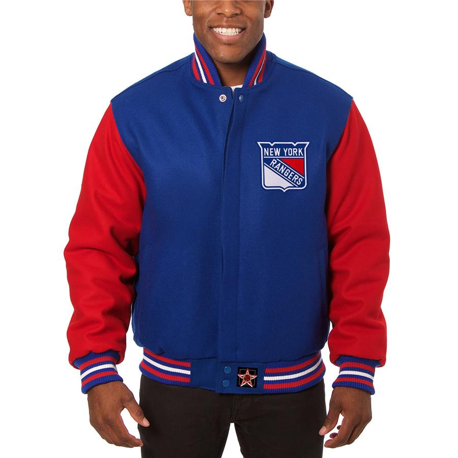 New York Rangers JH Design Domestic All-Wool Jacket with Embroidered Logos - Royal