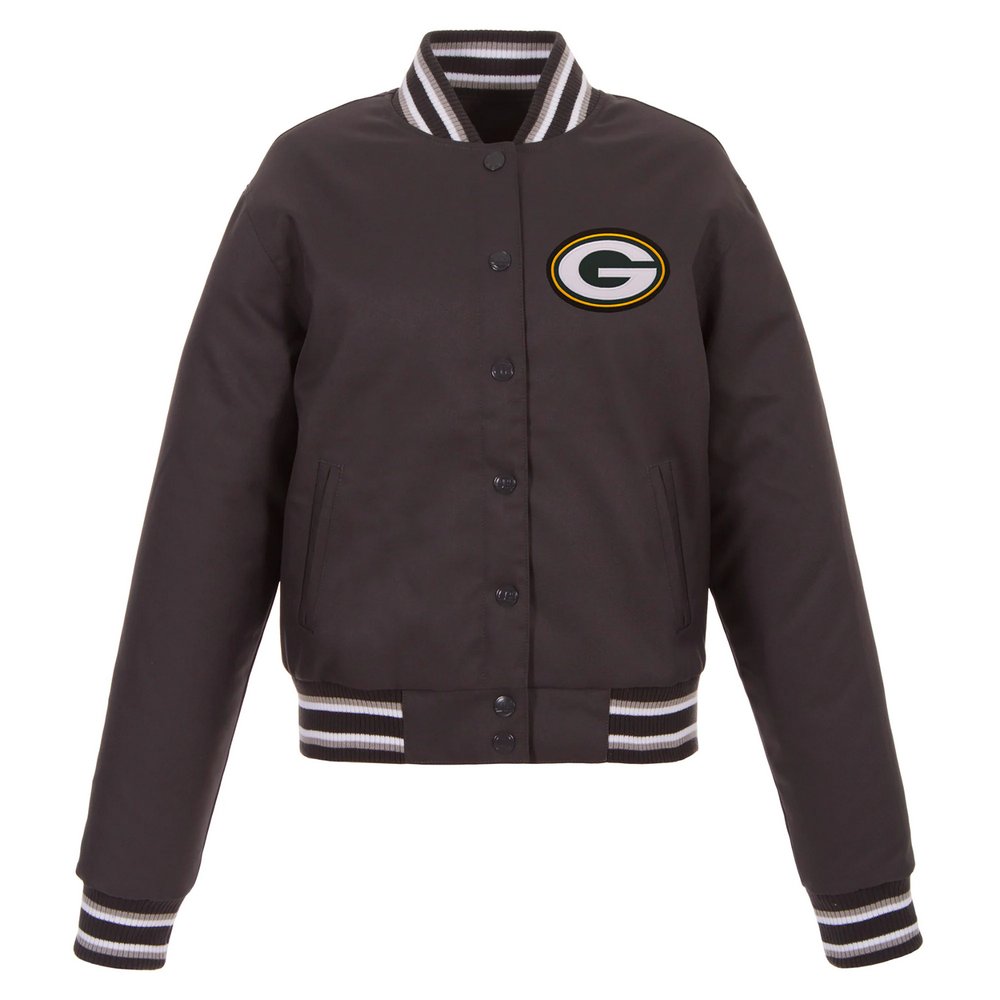 Green Bay Packers JH Design Women's Embroidered Logo Poly Twill Jacket - Charcoal