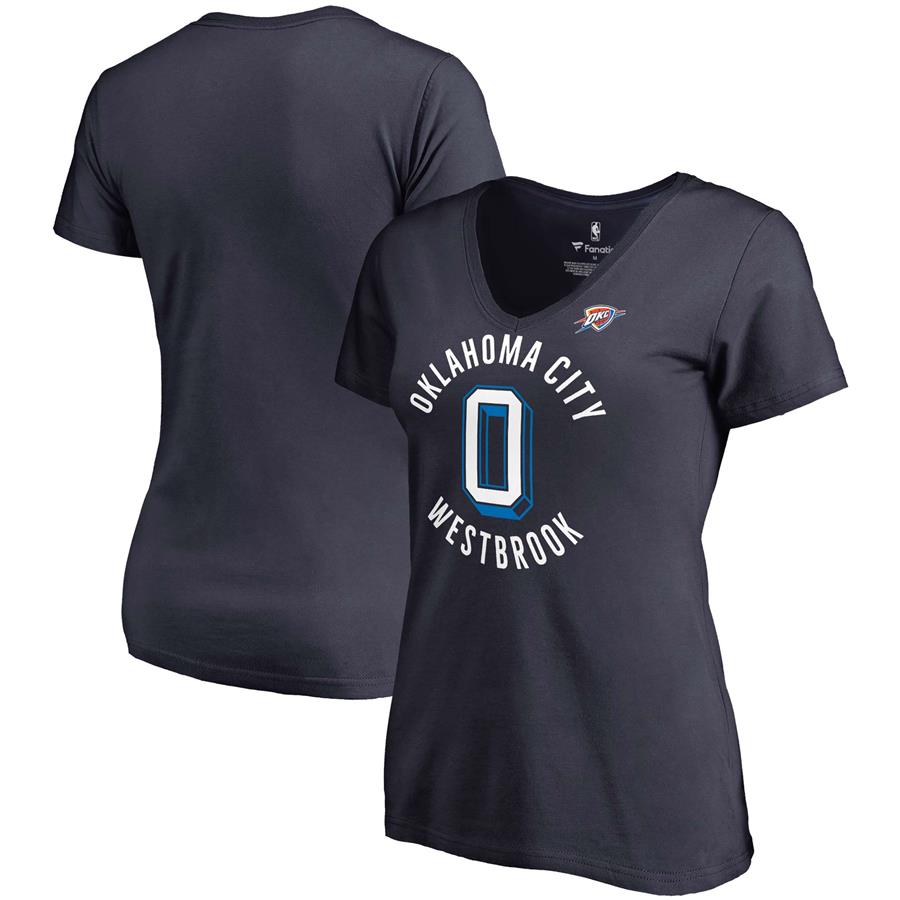 Russell Westbrook Oklahoma City Thunder Fanatics Branded Women's Notable Name & Number V-Neck T-Shirt - Navy