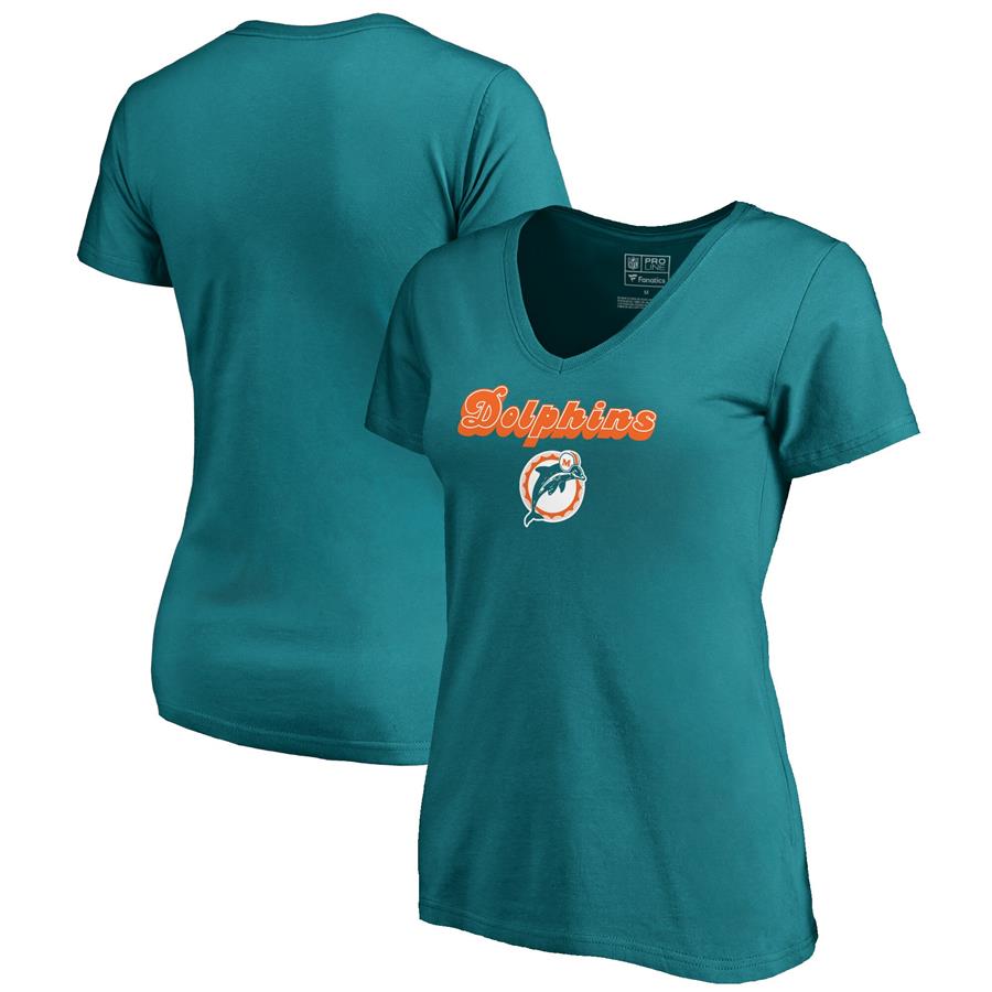Женская футболка с V-вырезом Miami Dolphins NFL Pro Line by Fanatics Branded Vintage Team Lockup (бирюзовый)